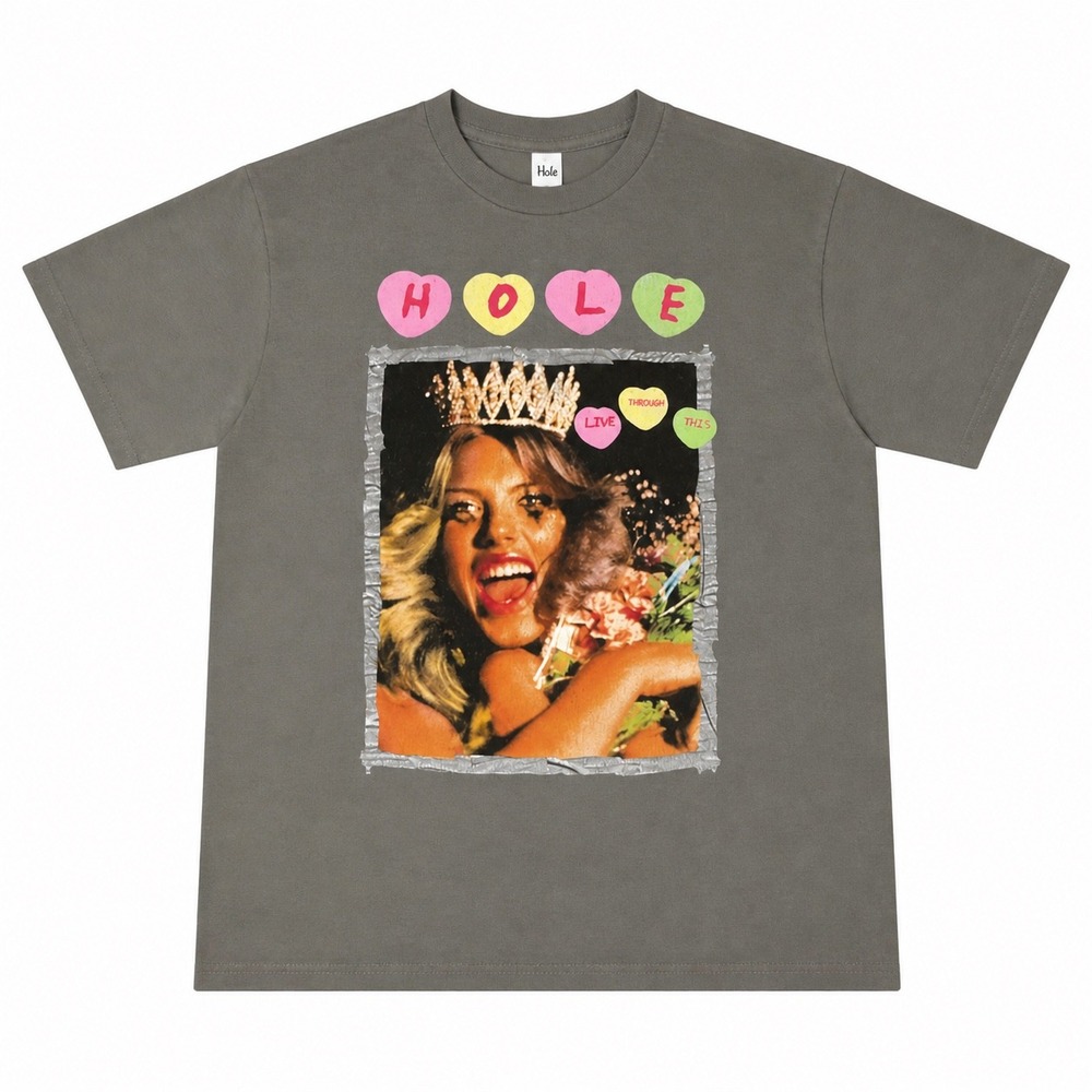 Hole Live Through This Graphic T-Shirt Charcoal Grey Courtney Love Grunge Tee